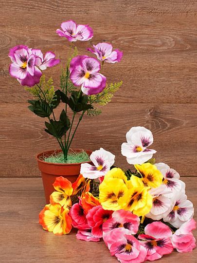 Цветок искусственный декоративный пасхальный, Анютины глазки, 5 головок, 35 см, в ассортименте, FP206