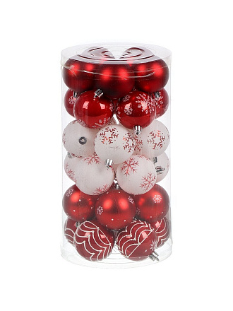 Елочный шар 30 шт, красно-белый, 6 см, пластик, SYQC- 0124052