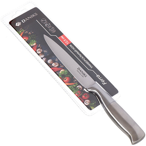 Нож кухонный Daniks, Ферра, универсальный, нержавеющая сталь, 12.5 см, рукоятка сталь, YW-A042-UT