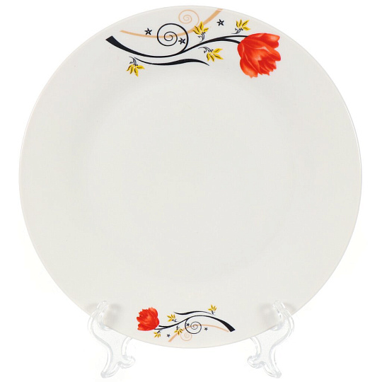 Тарелка обеденная, керамика, 23 см, круглая, Красный Тюльпан, Daniks