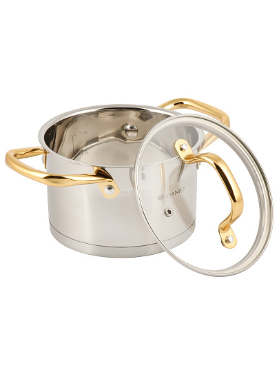 Кастрюля нерж, 1.9 л, с крыш, крыш стекло, Daniks, Лайнс, индукц, SD-072-16