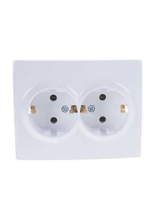 Розетка 2 гнезда, с заземлением, пластик, IP20, белая, ПБТ, Lezard, Karina, 707-0200-127B