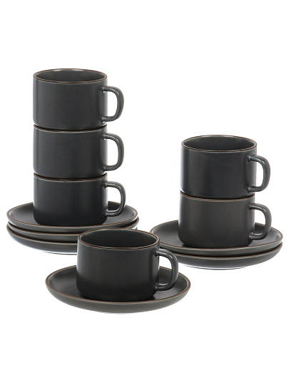 Набор чайный керамика, 12 предметов, на 6 персон, 220 мл, графит, Монохром, B060506