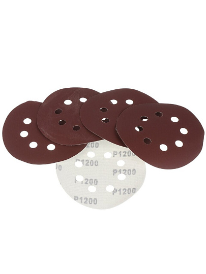 Круг шлифовальный Росомаха, диаметр 125 мм, зернистость P1200, под липучку, перфорированный, 8 отверстий, 5 шт, 438812