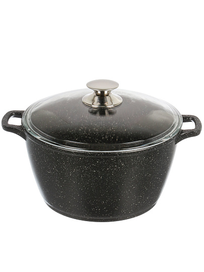 Кастрюля алюминий, антипригарное покрытие, 5 л, крышка стекло, Горница, Гранит, к263аг
