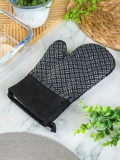 Прихватка-варежка кухонная 28х19 см, полиэстер, черная, B180026