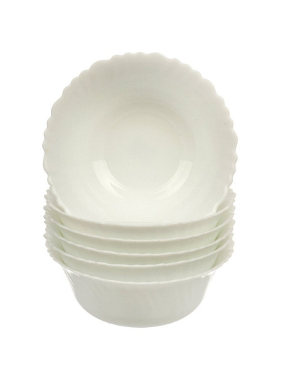 Салатник стеклокерамика, круглый, 6 шт, 18х6.9 см, 0.8 л, Белый, Daniks