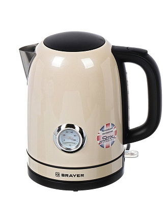 Чайник электрический Brayer, BR1005YE, 1.7 л, 2200 Вт, скрытый нагревательный элемент, нержавеющая сталь