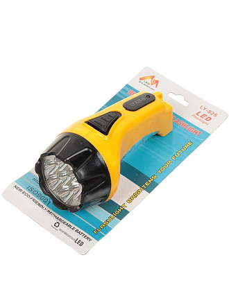 Фонарь ручной, встроенный аккумулятор, зарядка от сети 220 В, пластик, черно-желтый, 7+8 LED, SPE17194-5