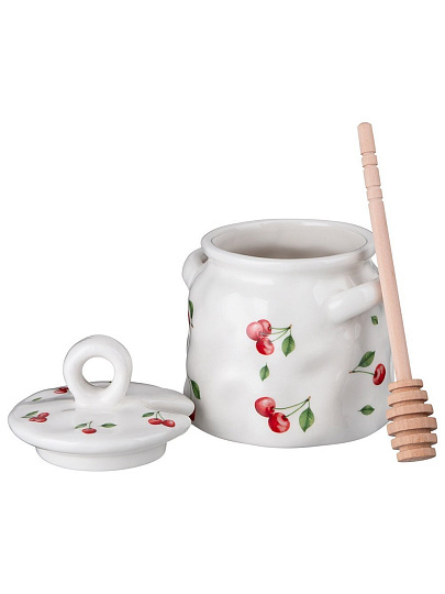 Банка для меда и варенья, керам, 0.45 л, 11.5х10.5х13 см, с крыш, с ложк, Lefard, CHERRY, 358-2353