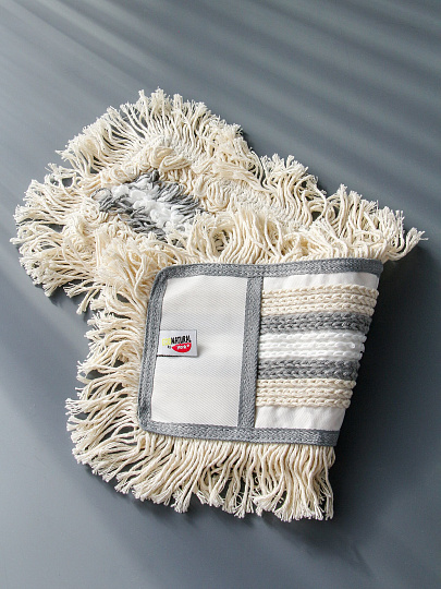 Сменный блок для швабры хлопок, 44х13 см, плоский, прямоугольный, серо-белый, York, Эко Натурал, 081680