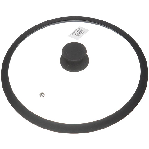 Крышка для посуды стекло, 28 см, Daniks, черная, с силиконовым ободом, HA222B