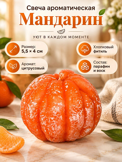 Свеча ароматическая, 5.5х4 см, Мандарин, 501508-12