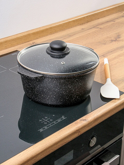 Кастрюля алюминий, антипригарное покрытие, 4 л, крышка стекло, круглая, Гурман, Fit