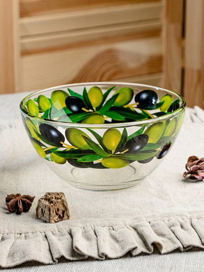 Салатник стекло, круглый, 16х8 см, 0.7 л, Оливки, Декостек, 425/1-Д