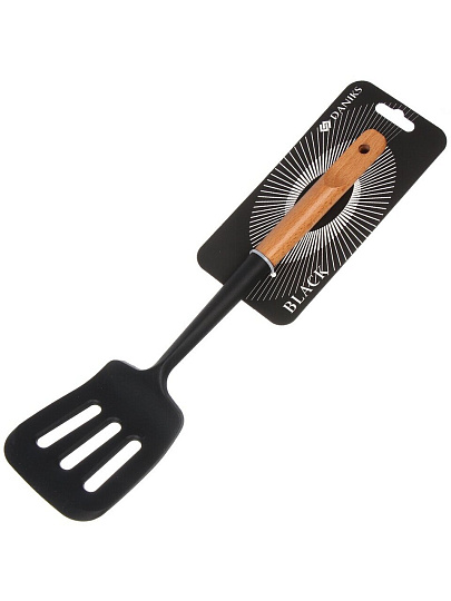 Лопатка для кухни, бамбук, силикон, навеска, Daniks, Black, WFCFA-0038-5, с прорезью