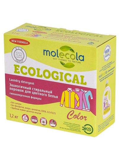 Стиральный порошок Molecola, 1.2 кг, для цветного белья