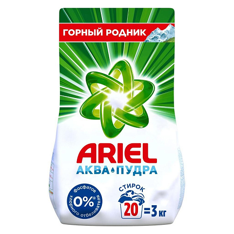 Стиральный порошок Ariel, 3 кг, автомат, для белого белья, Горный родник