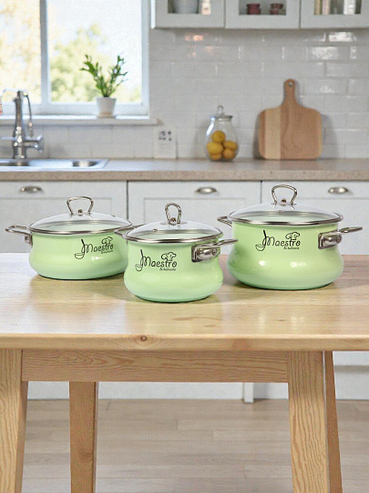 Набор посуды эмалированная сталь, 3 предмета, кастрюли 2, 3, 4 л, индукция, СтальЭмаль, Maestro, 8DT135S