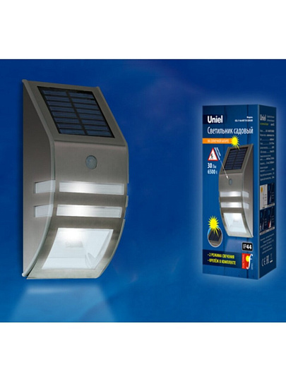 Фонарь садовый Uniel, Sensor USL-F-164/MT170, на солнечной батарее, настенный, 0.3 Вт, металл, 75х17 см