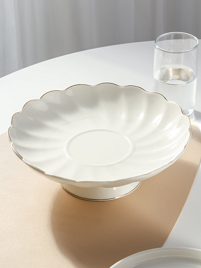 Ваза для фруктов, фарфор, на ножке, 25.4 см, Bonjart, Золотая линия, ТМ Глория, 202482