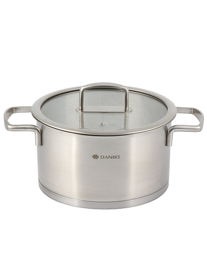 Кастрюля нерж, 3.6 л, с крыш, крыш стекло, Daniks, Тахо, индукц, SD-064-20