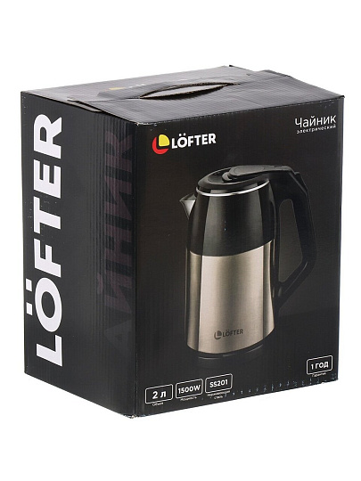 Чайник электрический Lofter, GMB-216, 2 л, 1500 Вт, скрытый нагревательный элемент, нержавеющая сталь