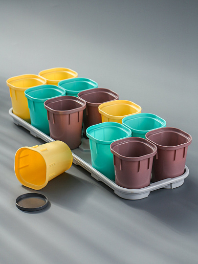 Набор горшков для рассады 12 шт, 200 мл, for Green Republic, с поддоном, в ассортименте, InGreen