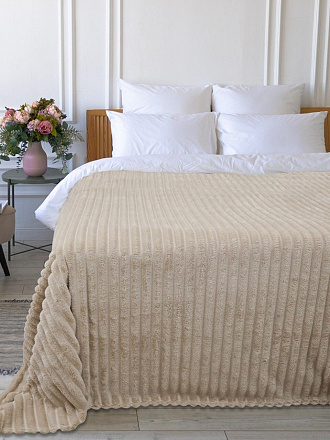 Плед 2-спальный, 180х220 см, велсофт, 100% полиэстер, Silvano, №79, песочный