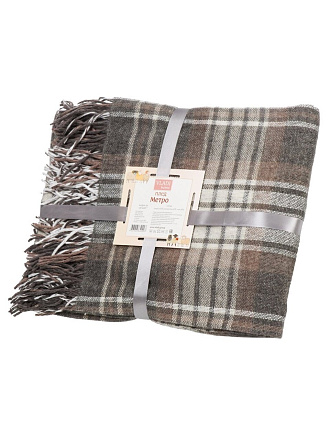 Плед 1.5-спальный, 140х200 см, 50% шерсть, 30% полиэстер, 20% ПАН, Vladi, Метро 4/Canny, белый, серый, коричневый, 50175
