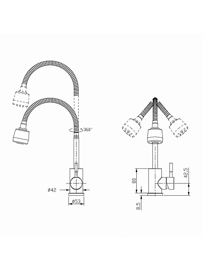 Смеситель для кухни, Антей, Парма, гибкий излив, с картриджем, 587125-ANT