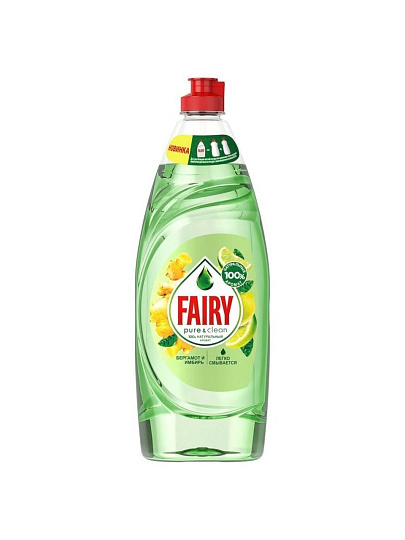 Средство для мытья посуды Fairy, Pure &amp; Clean Бергамот и Имбирь, 650 мл