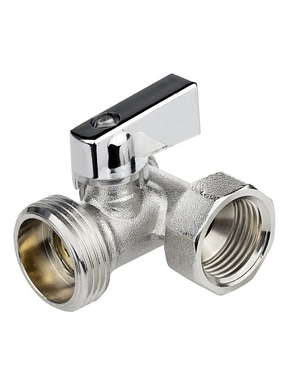 Кран для бытовой техники, 1/2&quot;х3/4&quot;х1/2&quot;, г-ш-ш, латунь, трехходовой, ручка-флажок, шаровой, никелированный, ГОСТ, Compact, MasterProf