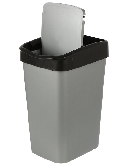 Контейнер для мусора пластик, 35 л, прямоугольный, с крышкой, серый металлик, черный, Violet, Tandem, 843558
