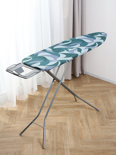 Доска гладильная 121х38 см, Лайт, подставка для утюга, Марья Искусница, серо-синяя, антипригарное покрытие