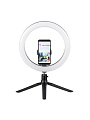Светильник светодиодный с кольцевым плафоном и держателем смартфона на треноге, 10 Вт, с USB, черный, абажур белый, Camelion - фото 2