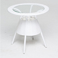 Стол металл, искусственный ротанг, со стеклом, 60х60х60 см, круглый, столешница стеклянная, белый, GG-04-07 White