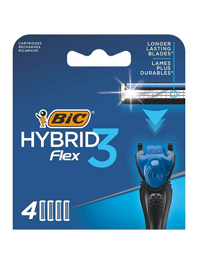 Сменные кассеты для бритв Bic, Flex 3 hibrid, для мужчин, 4 шт, 948274