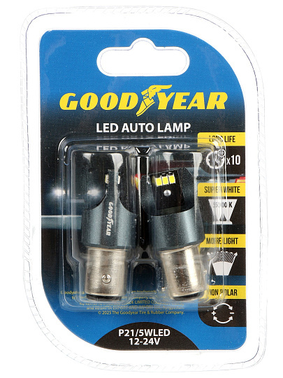 Лампа автомобильная Goodyear, P21/5, WLED, GY015005, 12-24V, 2 шт, светодиодная
