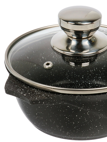 Кастрюля алюм, антиприг, 1 л, крыш стекло, Мечта, Гранит black, 41802