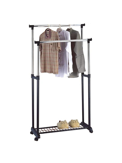 Вешалка напольная 80х42х90-160 см, Рыжий кот, пластмасса, металл, с колесами, полка для обуви, телескопическая, CR-03А, 311-411, двойная, полка-сетка