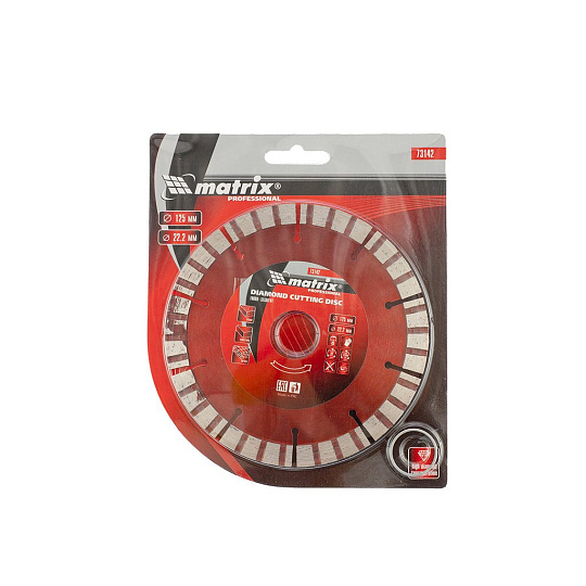 Диск алмазный отрезной Турбо-сегментный, 125 х 22,2 мм, сухая резка, Matrix, 73142
