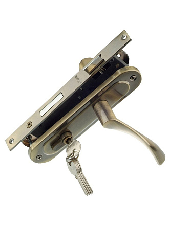 Замок врезной Trodos, 70-L/76 AB, 202094, ручка в комплекте, цилиндровый, бронзовый