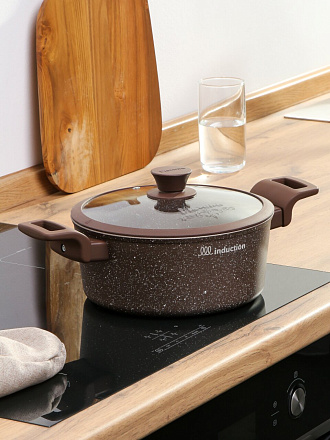 Кастрюля алюминий, антипригарное покрытие, 3 л, крышка стекло, Мечта, Венеция, 43806ИВ, индукция