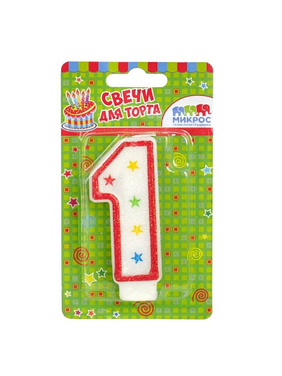 Свеча для торта, 7.6 см, Микрос, Цифра №1