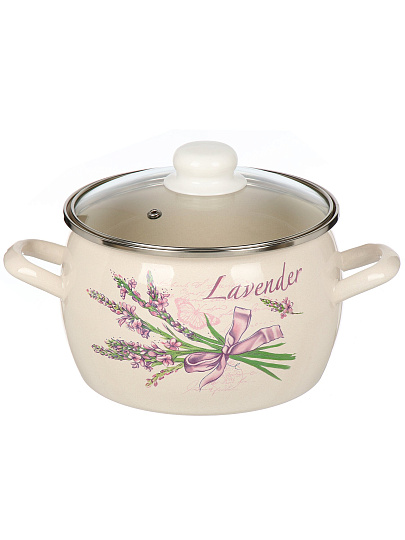 Кастрюля эмалированная сталь, 3.5 л, крышка стекло, полусфера, ЛЗЭП, Лаванда, С-4213САП2/4Жм, индукция