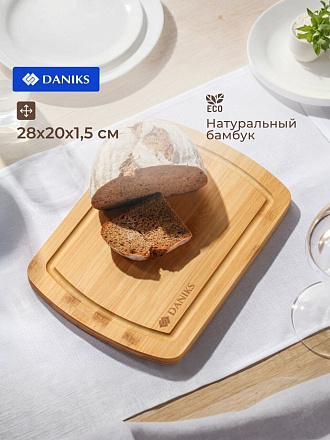 Доска разделочная бамбук, 28х20х1.5 см, прямоугольная, Daniks, H-1763