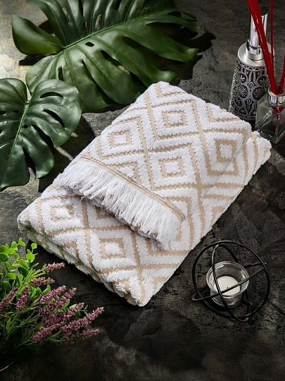 Полотенце банное 50х90 см, 100% хлопок, 500 г/м2, Бахор, бежевое, Узбекистан