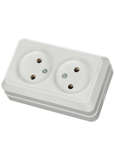 Розетка открытой установки, 2 гнезда, без заземления, 10 А, IP20, белая, TDM Electric, Ладога, SQ1801-0017