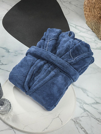 Халат унисекс, махровый, 100% полиэстер, темно-синий, L, 48-50, 113х60х50 см, А160100